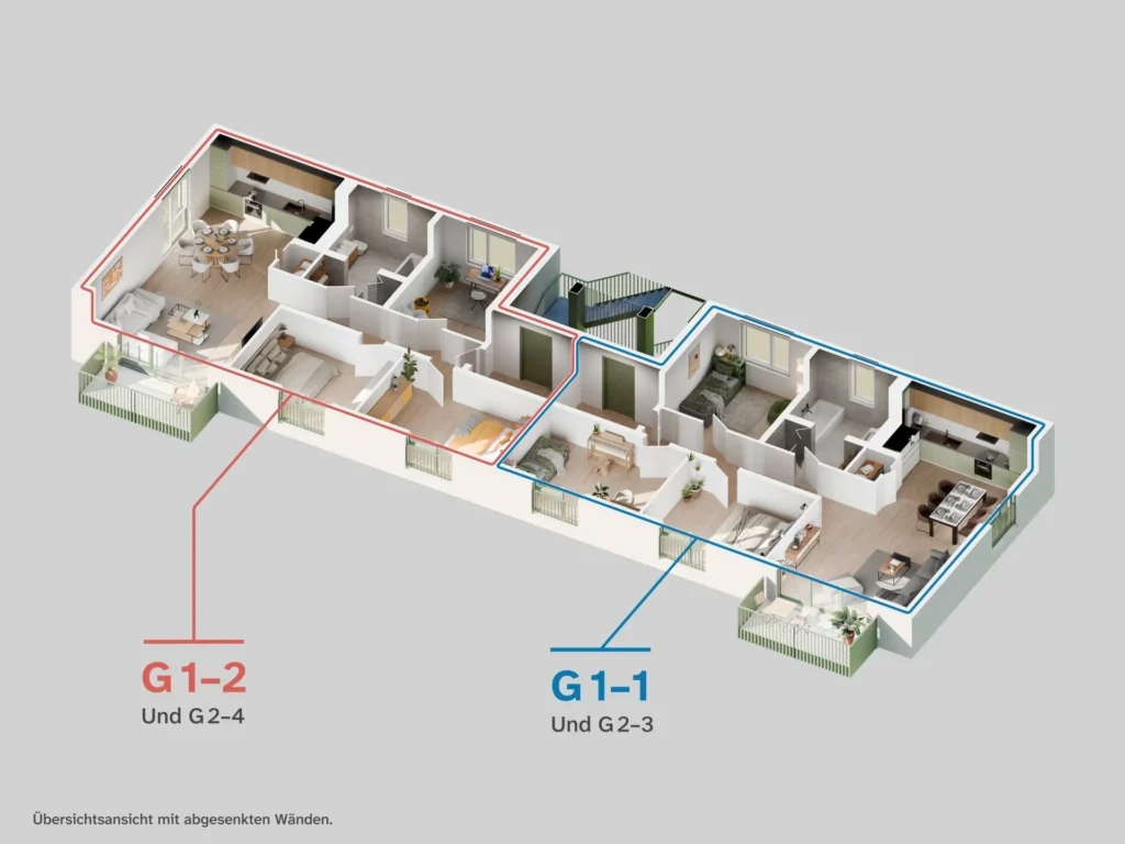 3D Grundriss eines Mehrfamilienhauses