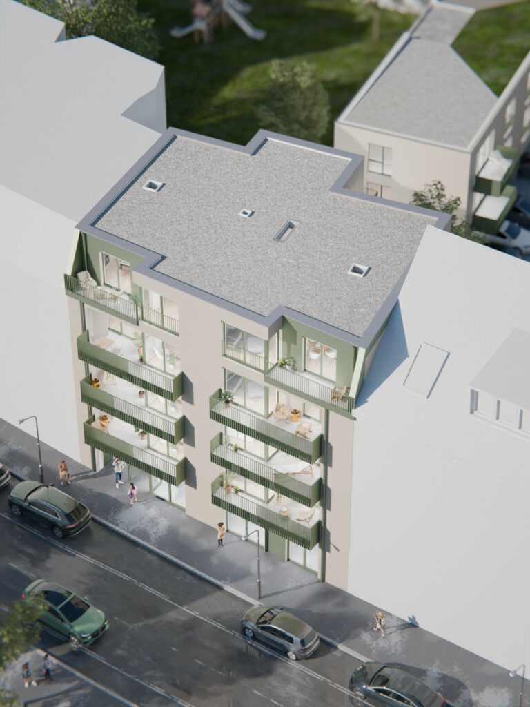 3D Grundriss eingebettet in Umgebung, Dach