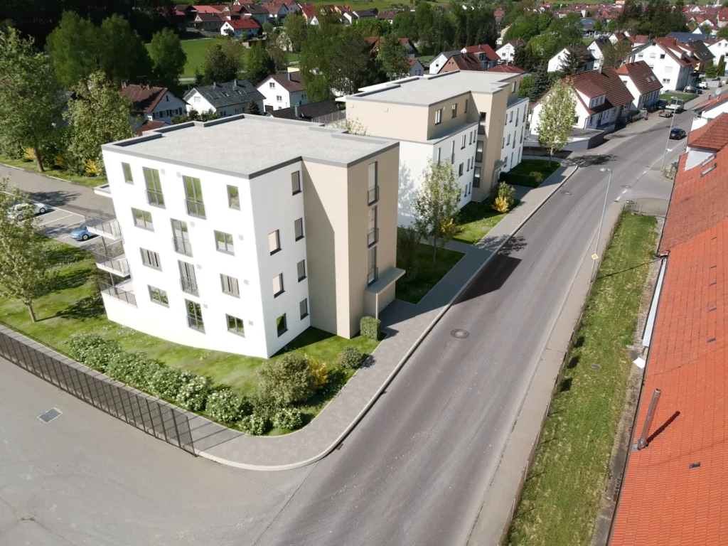 3D Rendering eingebettet in ein Drohnenbild Foto