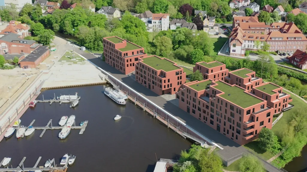 3D Rendering eingebettet in ein Drohnenbild Foto