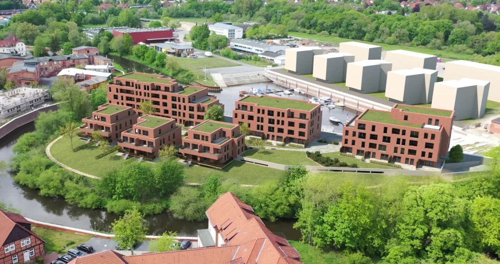 3D Rendering eingebettet in ein Drohnenbild Foto